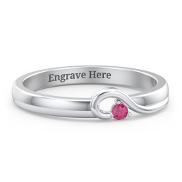 Half Heart Ring with Birthstone in 925 Sterling Silver with Ruby