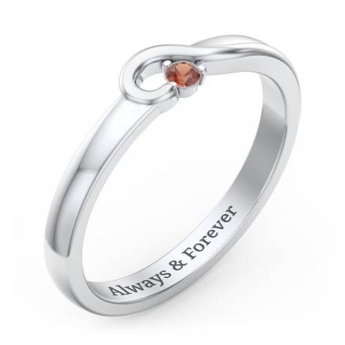 Half Heart Ring with Birthstone – Sterling Silver with Garnet