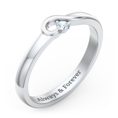 Half Heart Ring with Birthstone – Sterling Silver with Aquamarine