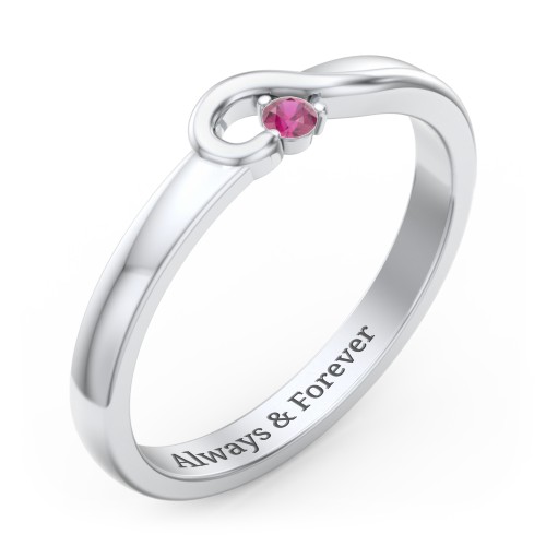 Half Heart Ring with Birthstone – Sterling Silver with Ruby