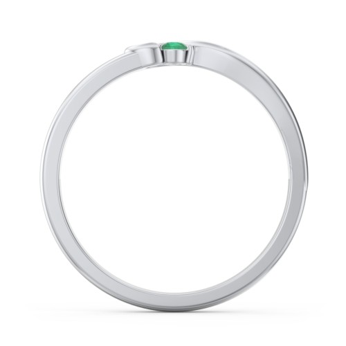 Half Heart Ring with Birthstone – Sterling Silver with Emerald