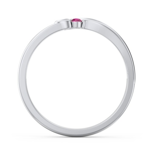 Half Heart Ring with Birthstone – Sterling Silver with Ruby