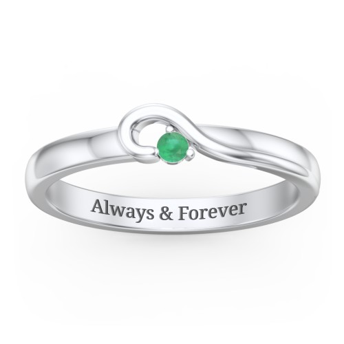Half Heart Ring with Birthstone – Sterling Silver with Emerald