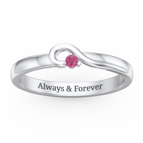 Half Heart Ring with Birthstone – Sterling Silver with Ruby
