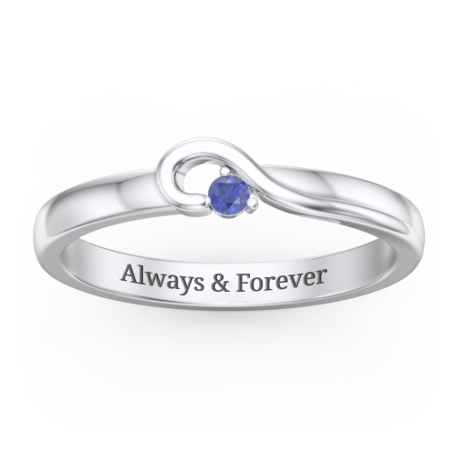 Half Heart Ring with Birthstone – Sterling Silver with Blue Sapphire