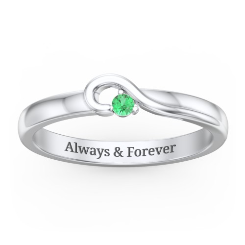 Half Heart Ring with Birthstone – Sterling Silver with Emerald