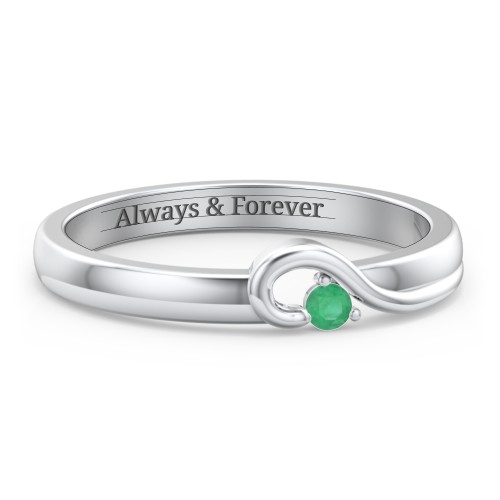 Half Heart Ring with Birthstone – Sterling Silver with Emerald