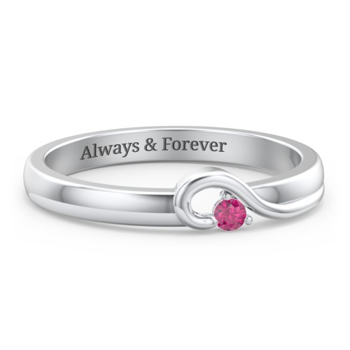 Half Heart Ring with Birthstone – Sterling Silver with Ruby