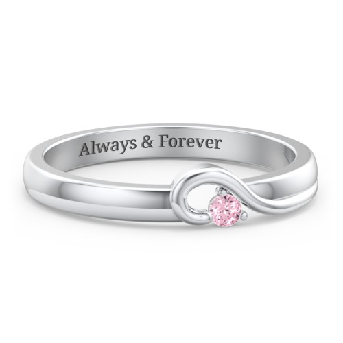 Half Heart Ring with Birthstone – Sterling Silver with Pink Tourmaline