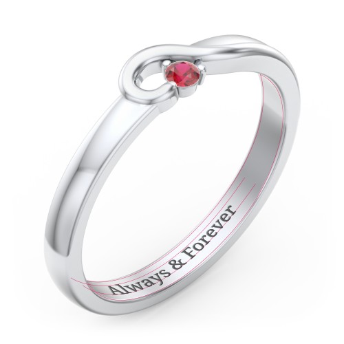 Half Heart Ring with Birthstone – 10K White Gold with Garnet