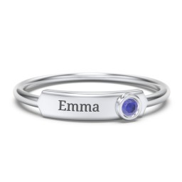 Engravable Bar Ring with Birthstone in 925 Sterling Silver with Blue Sapphire