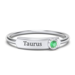Engravable Bar Ring with Birthstone in 925 Sterling Silver with Emerald