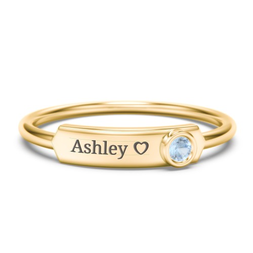 Engravable Bar Ring with Birthstone
