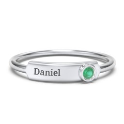 Engravable Bar Ring with Birthstone in 925 Sterling Silver with Emerald