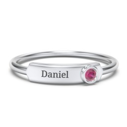 Engravable Bar Ring with Birthstone in 925 Sterling Silver with Ruby