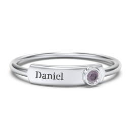 Engravable Bar Ring with Birthstone in 925 Sterling Silver with Alexandrite