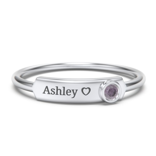 Engravable Bar Ring with Birthstone – Sterling Silver with Alexandrite