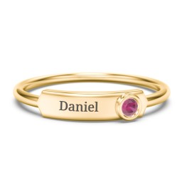 Engravable Bar Ring with Birthstone in 10K Solid Yellow Gold with Ruby