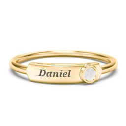 Engravable Bar Ring with Birthstone in 10K Solid Yellow Gold with Opal