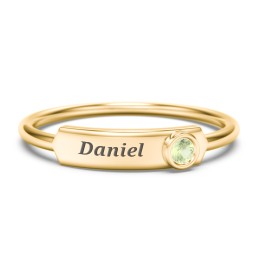 Engravable Bar Ring with Birthstone in 10K Solid Yellow Gold with Peridot