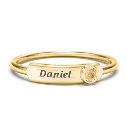Engravable Bar Ring with Birthstone in 10K Solid Yellow Gold with Citrine