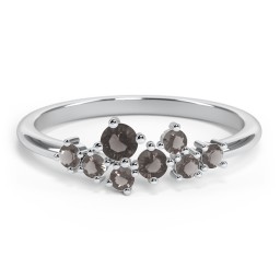 8-Stone Cluster Ring in 925 Sterling Silver with Smokey Quartz