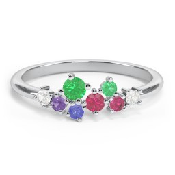 8-Stone Cluster Ring in 925 Sterling Silver with Emerald, Ruby, Cubic Zirconia, Amethyst, and Blue Sapphire