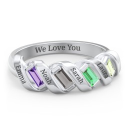 Spiral Baguette Ring in 925 Sterling Silver with Amethyst, Smokey Quartz, Emerald, Peridot, and Blue Sapphire