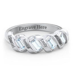 Spiral Baguette Ring in 925 Sterling Silver with Aquamarine