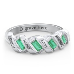 Spiral Baguette Ring in 925 Sterling Silver with Emerald