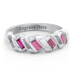 Spiral Baguette Ring in 925 Sterling Silver with Ruby and Blue Sapphire