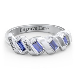 Spiral Baguette Ring in 925 Sterling Silver with Blue Sapphire