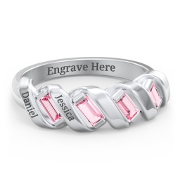 Spiral Baguette Ring in 925 Sterling Silver with Pink Tourmaline and Blue Sapphire