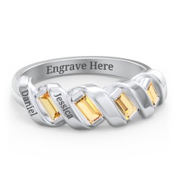 Spiral Baguette Ring in 925 Sterling Silver with Citrine and Blue Sapphire