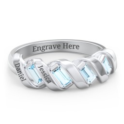 Spiral Baguette Ring in 925 Sterling Silver with Blue Topaz and Blue Sapphire