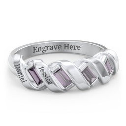 Spiral Baguette Ring in 925 Sterling Silver with Alexandrite and Blue Sapphire