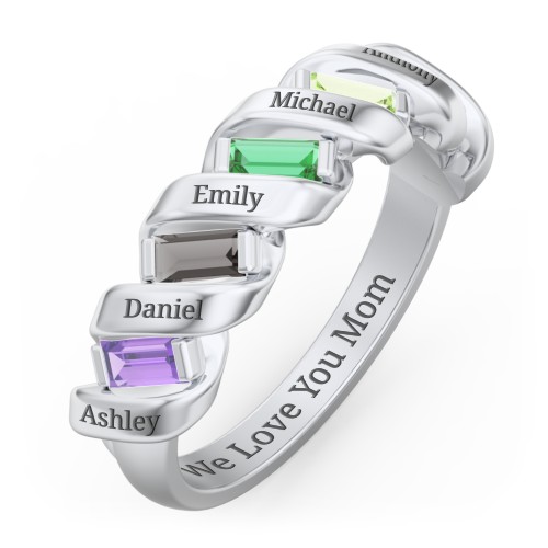 Spiral Baguette Ring – Sterling Silver with Amethyst, Smokey Quartz, Emerald, Peridot, and Blue Sapphire