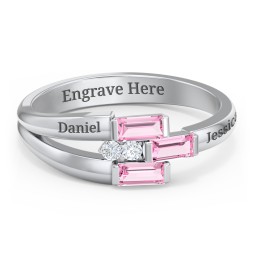 Engravable 3 Baguette Gemstone Ring with Accents
