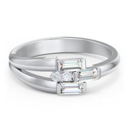 Engravable 3 Baguette Gemstone Ring with Accents