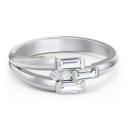 Engravable 3 Baguette Gemstone Ring with Accents
