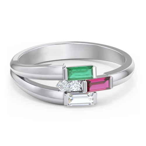 Engravable 3 Baguette Gemstone Ring with Accents