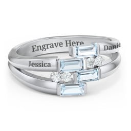 Engravable 4 Baguette Gemstone Ring with Accents