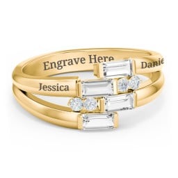 Engravable 4 Baguette Gemstone Ring with Accents