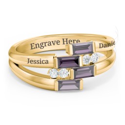 Engravable 4 Baguette Gemstone Ring with Accents