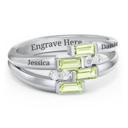 Engravable 4 Baguette Gemstone Ring with Accents