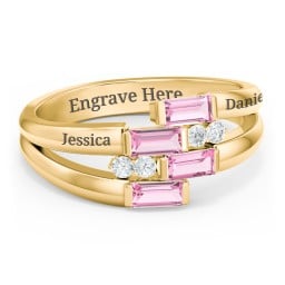 Engravable 4 Baguette Gemstone Ring with Accents