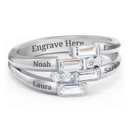 Engravable 4 Baguette Gemstone Ring with Accents