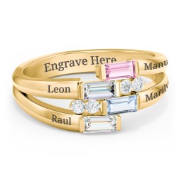Engravable 4 Baguette Gemstone Ring with Accents