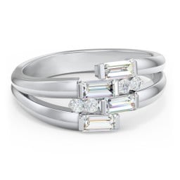 Engravable 4 Baguette Gemstone Ring with Accents