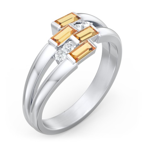 Engravable 4 Baguette Gemstone Ring with Accents